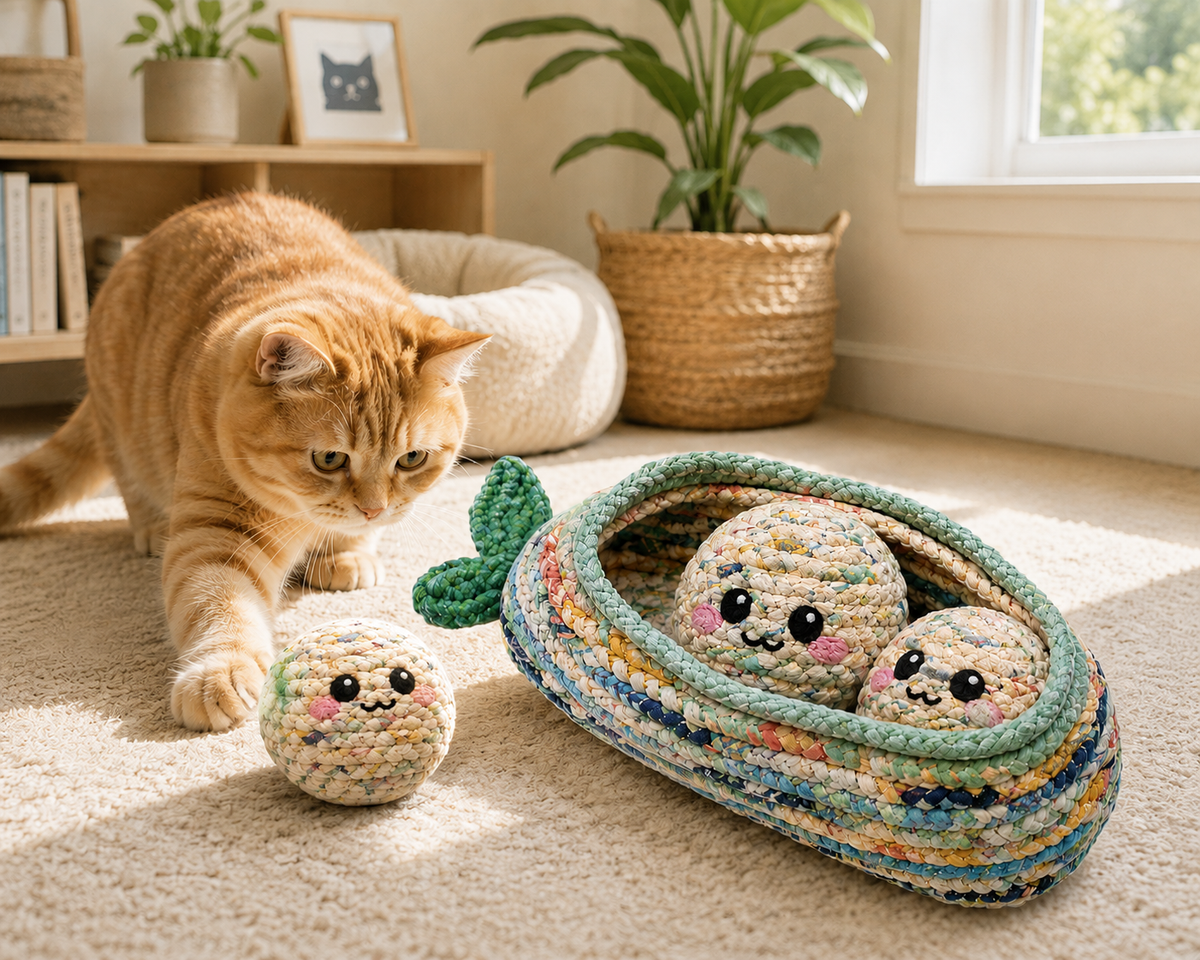 Interactive Turtle Cat Toy Set – Woven Plush Cat Play Set with Removable Soft Balls for Cats and Kittens