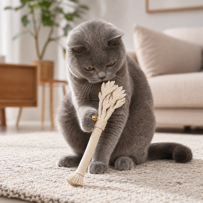 Natural Catnip Stick Cat Toy – Woven Interactive Cat Chew Toy with Bell for Cats and Kittens