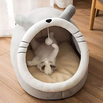 Plush Cat Cave Bed – Luxury Enclosed Sleeping House for Small Pets