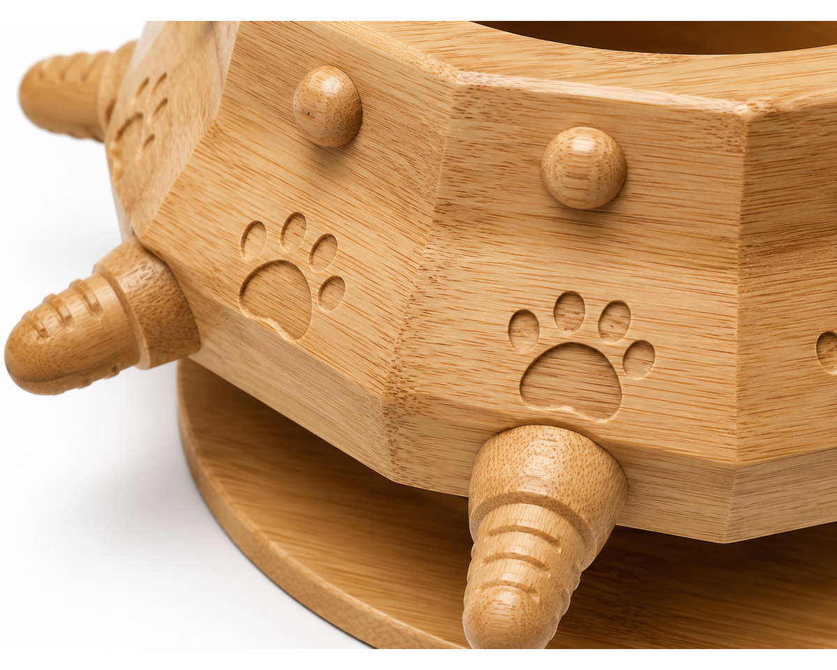 Wooden Slow Feeder Pet Bowl – Bamboo Interactive Feeding Bowl for Dogs and Cats with Rotating Base