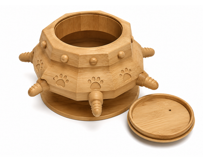 Wooden Slow Feeder Pet Bowl – Bamboo Interactive Feeding Bowl for Dogs and Cats with Rotating Base